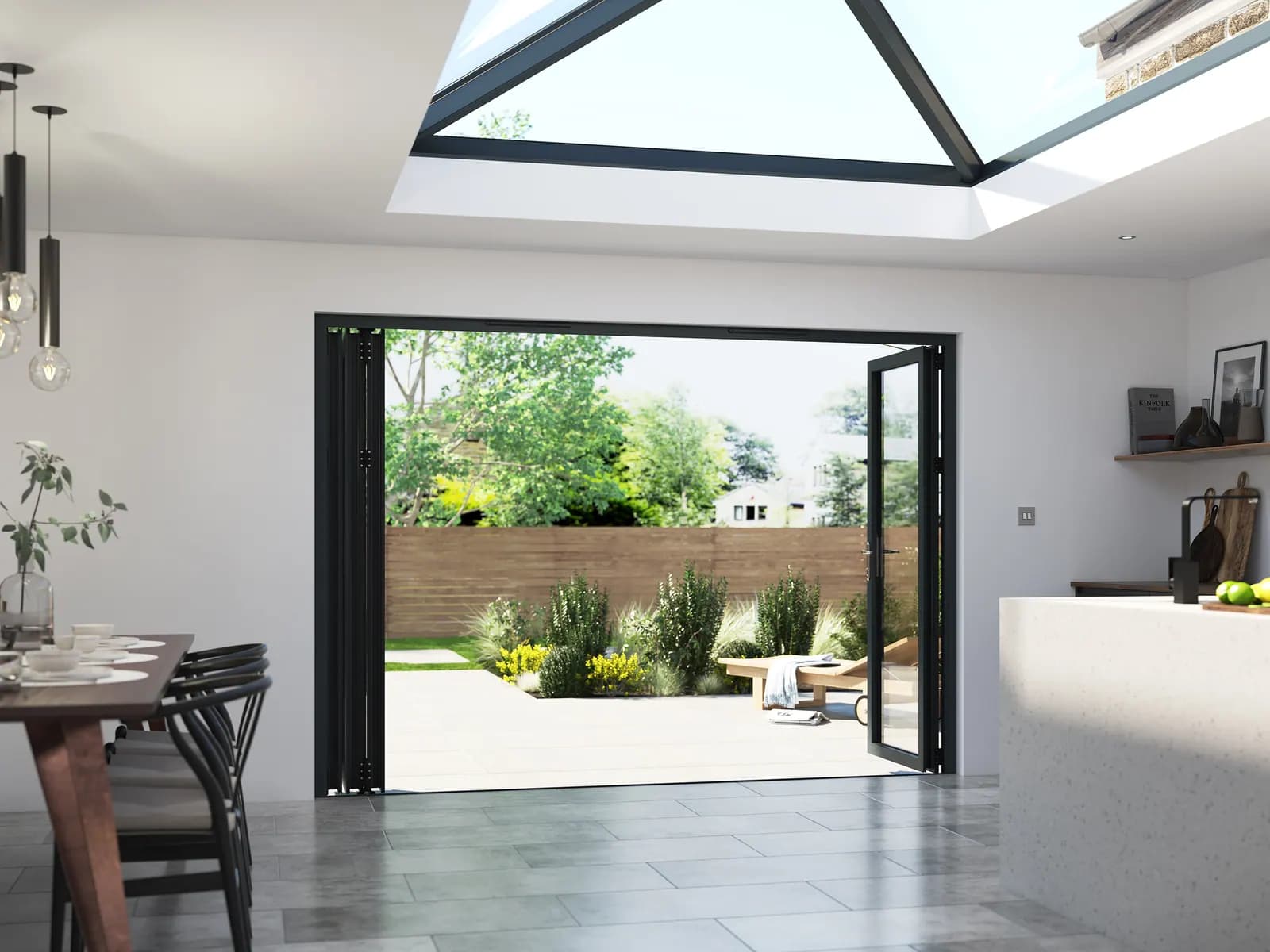 Korniche bifold doors open onto a garden