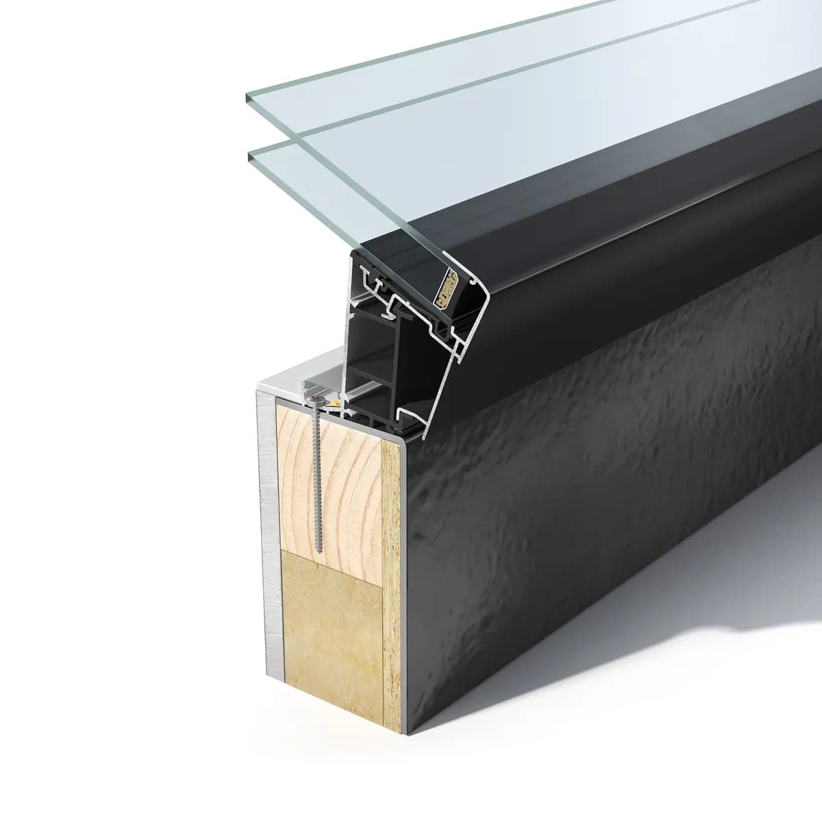 Section through a Korniche lantern eaves beam sitting on a timber upstand